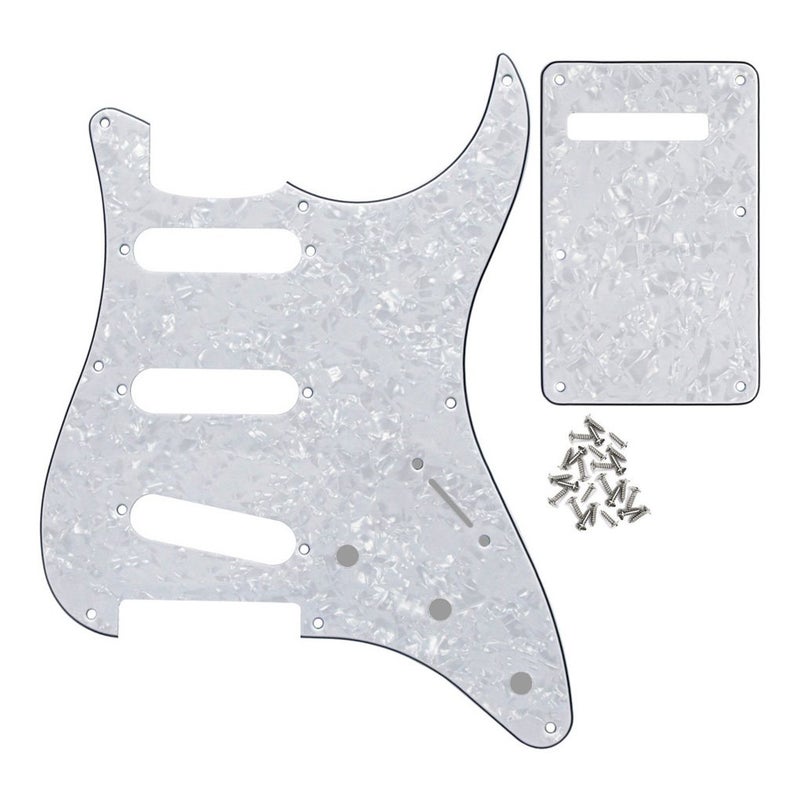FLEOR SSS 8 Hole ST Guitar Pickguard Backplate Tremolo Cavity Cover with Screw for Vintage ST Style Guitar Parts, 4Ply White Pearl - Image 1